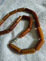 Vintage sárgás barna ékszer, női bakelit szerű nyaklánc  necklace, jewelry