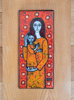 Lőrincz vitus fire enamel pictures - mother with her child dressed in the sun