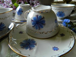 Kék virágos Zsolnay pajzspecsétes mokkás szett 4 db, csésze kistányér