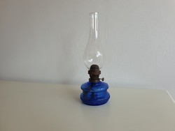 Régi vintage nagyobb méretű kék üveges népi petróleum spiritusz lámpa