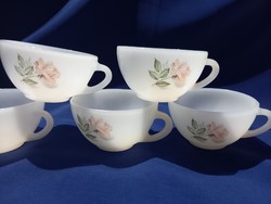 White bottle, milk glass, face face, Jena cups with rosy floral pattern