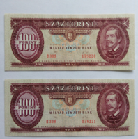 100 forintos papirpénz 1992. jan. 15. sorszámkövető UNC