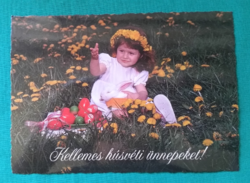 Régi húsvéti képeslap - kislány hímes tojásokkal .gyerek, postatiszta