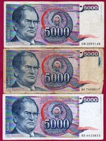 *Külföldi pénzek:  Jugoszlávia  1985  5000 dínár  3 db