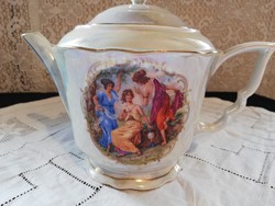Eladó antik porcelán Zsolnay jelenetes lüszter mázas teás kanna!