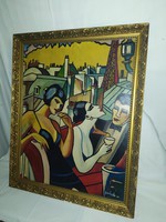 1,-Ft Gyönyörű Art-Deco festmény!Ismeretlen alkotó!Francia életkép!