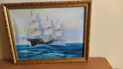 Szépen megfestett Hangulatos hajós festmény