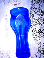 Csiszolt kék színű  üveg váza