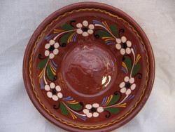 HMV vásárhelyi barna, virágos fali tál, tányér