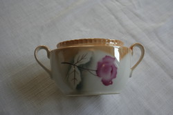 Iridescent mother-of-pearl yellow and pink rose pattern victoria sugar bowl - old