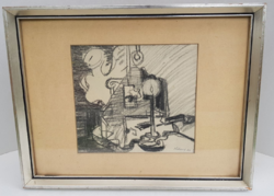 Jenő Medveczky: Composition with Candle, 1963. Collector's piece.