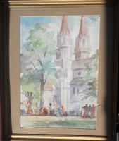 KLAUDINYI LÁSZLÓ: Trianon-megemlékezés, 1958 (akvarell, 44x31 cm) felvonulás, gyülekezés, magyarság