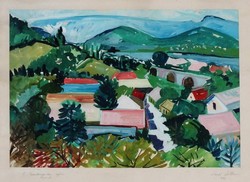 László Lilla - Dunakanyar 60 x 70 cm tempera, papír 1973