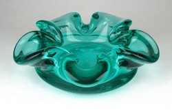 1E196 BOHEMIA zöld művészi üveg hamutál 17 cm