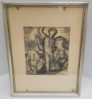 Jenő Medveczky: Mother with Child. Art Deco style graphic. Collector's piece.