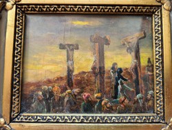 Calvary Jesus on the cross with the 2 lator, antique, stunning effect!