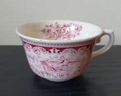 Old England angol jelenetes bordó porcelán teás csésze
