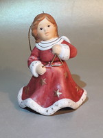 Gyűjteménybe illő ritkaság Goebel porcelán angyal angyalka csengettyű triangulummal karácsonyfadísz