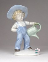 1E249 Régi Carl Scheidig Graefenthal locsoló fiú porcelán szobor 11 cm