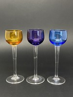3 db 3 színű talpas üveg likőrös pohár