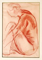 Böhm Lipót (POLDI, 1916-1995): Ülő akt - vöröskréta rajz