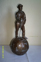 Nagyméretű nehéz bronz irozott aluminium szobor, ajtótámasz 30 cm