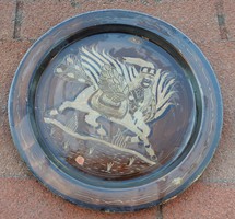 Sphinx hand-engraved red copper wall plate - wall plate
