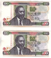 2x100 shilingi 2006 Kenya UNC sorszámkövető