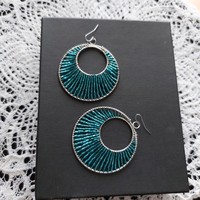Stainless steel turquoise earrings with Japanese straw beads, decorative, imposing piece