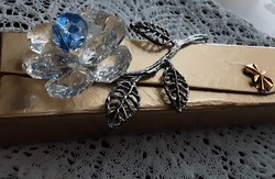 Italian handcrafted glass rose souvenir, ornament, silvery stalk, special, decorative