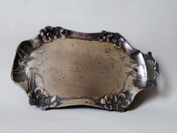 Szecessziós Ovirit ezüstözött ón névjegytartó tálca 1900