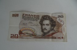 Régi retro papírpénz bankjegy 20 SCHILLING - AUSZTRIA - 1986 -