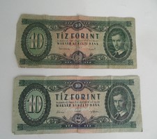 Régi retro papírpénz két különféle bankjegy Rákosi és Kádár címeres 10 forint