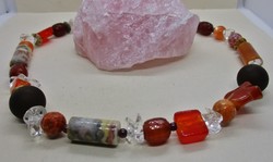 Wonderful old genuine carnelian, jasper, rhinestone and cast glass necklace