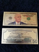 Új - színes + aranyozott, plasztik 50 dollár Mike Pence(Donald Trump volt alelnöke) arcképével.