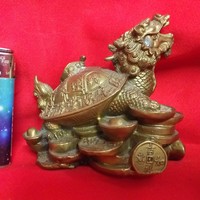 Bronz,Réz Kínai Mitológiai Sárkány Teknős Szobor,Figura.