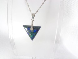 Azurite - malachite triangular mineral pendant with chain