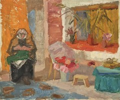Vidéky Brigitta Iván Szilárdné (1911 - 2017) Enteriőr c. festménye 60x50cm EREDETI GARANCIÁVAL !