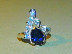 London Kék és Fehér kristály köves egyedi Vintage Gyűrű 8-5-es