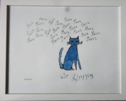 Andy Warhol:  "Olyan boldog macska" 1958,  keretes pop art litográfia