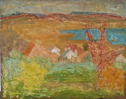 Vidéky Brigitta Iván Szilárdné (1911 - 2017) Tihanyi táj c festménye 69x54cm EREDETI GARANCIÁVAL !