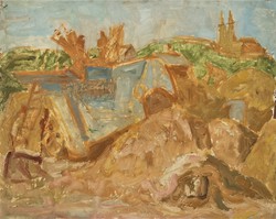 Vidéky Brigitta Iván Szilárdné (1911 - 2017) Tihanyi táj c festménye 50x40cm EREDETI GARANCIÁVAL !