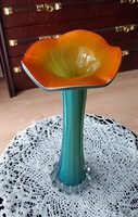 Muránói / Murano /csodaszép kézműves váza, kétrétegű, színkombinációja pompás látvány, 28 cm es