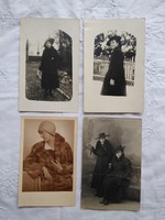 4 db antik fotó, elegáns hölgyek kabátban, kalapban, tél 1920-30-as évek