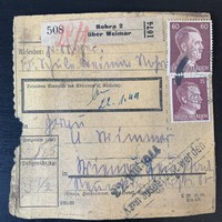 2 világháború csomag cédula Hitler fejes bélyeggel 1944 körül Paketzettel Deutsches Reich