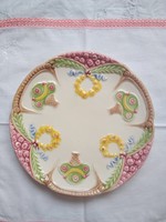 Gyönyörű antik, falra akasztható majolika tányér, rózsa, fa, koszorú mintával