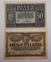 20 Fillér 1920 F és 50 Fillér 1920 gEf.