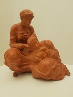 Ritkább Tóth Valéria (Tóth Vali) jelzett terrakotta kerámia női alakok anya lánya  szobor