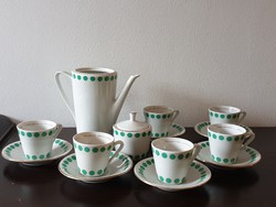 Mentazöld pöttyös Alföldi kávés teás készlet 6 szeméyles ritka dekoros art-deco készlet gyűjtőknek