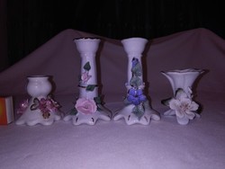 Négy darab porcelán, domború virágos gyertyatartó - együtt - Alba Julia,....
